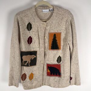 Vintage 90s Craft & Barrows Beige Autumn Grandma Wool Sweater Cardigan / Small